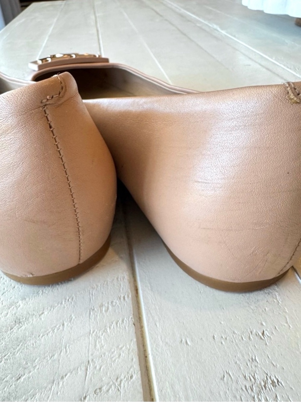Tory Burch Ballet Flats Leather Logo Beige Size 8M - Picture 7 of 10